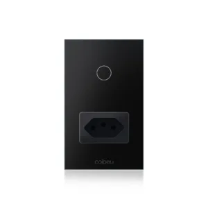 Interruptor Tomada Inteligente Wifi 10A Brasil Light - Plug ue, Preto - 1 Botão C/T