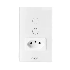 Interruptor Tomada Inteligente Wifi 10A Brasil Light - Plug ue, Branco - 2 Botão C/T