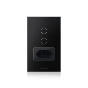 Interruptor Tomada Inteligente Wifi 10A Brasil Light - Plug ue, Preto - 2 Botões C/T